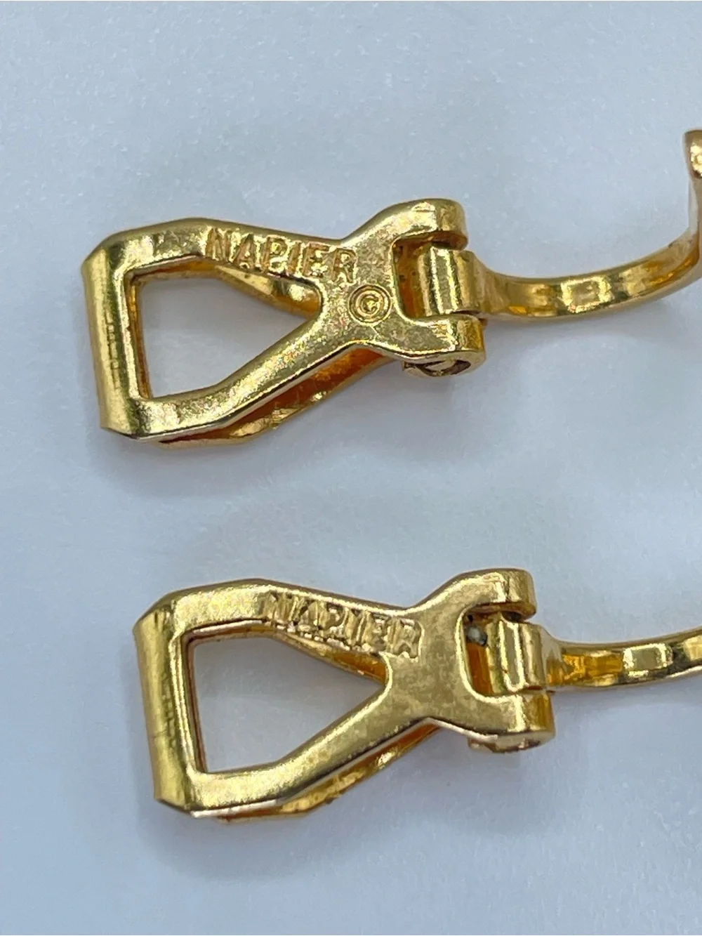 Napier Gold Tone Faux Pearl Dangle Clip On Earrings Vintage Classic